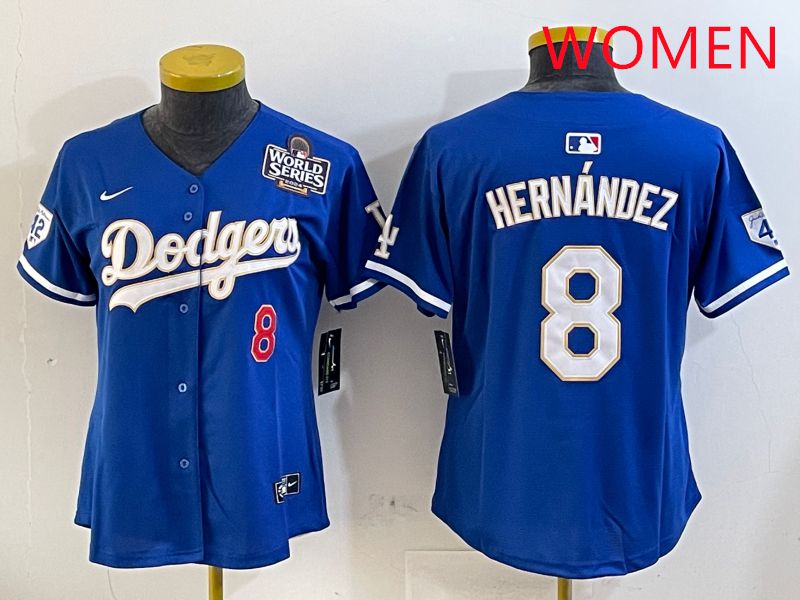 Women Los Angeles Dodgers #8 Hernandez Blue Gold Game 2025 Nike MLB Jersey style 3